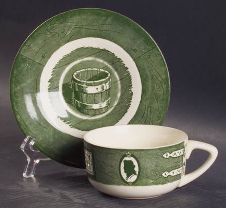 Colonial Homestead Green Flat Cup & Saucer Set