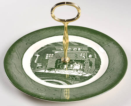 Colonial Homestead Green Round Serving Plate with Center Handle (Dp) Hc