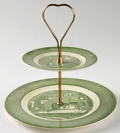 Colonial Homestead Green 2 Tiered Serving Tray (Lunch & Bread/Butter Plate)