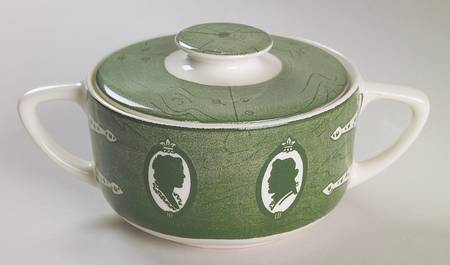 Colonial Homestead Green Sugar Bowl & Lid