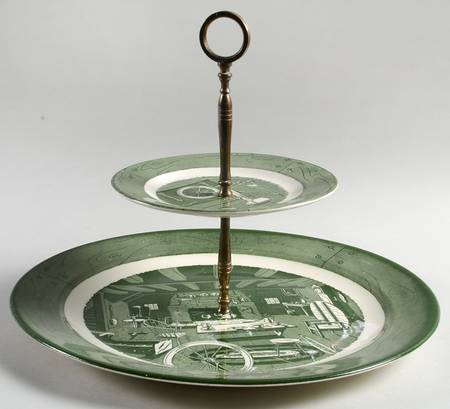 Colonial Homestead Green 2 Tiered Serving Tray (Dinner & Salad Plate)