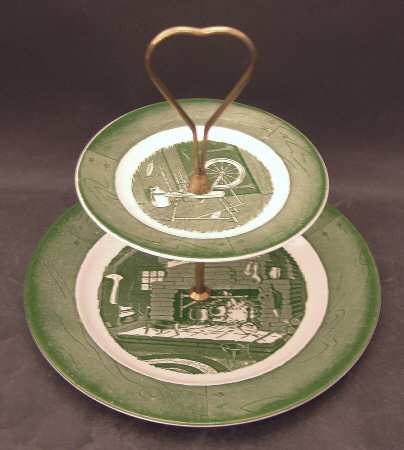 Colonial Homestead Green 2 Tiered Serving Tray (Dinner&Bread/Butter Plate)