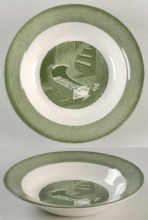 Colonial Homestead Green Rim Soup Bowl