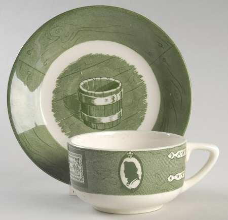 Colonial Homestead Green Flat Cup & Saucer Set