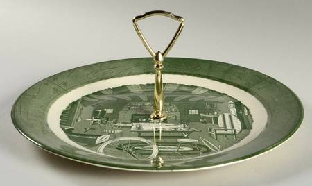 Colonial Homestead Green Round Serving Plate with Handle (CH)