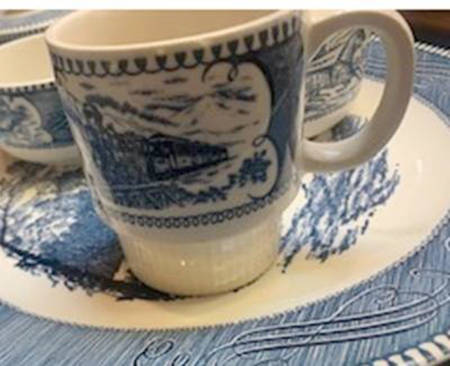 Currier and Ives Blue Mug