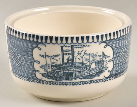 Currier and Ives Blue Sugar Bowl No Lid