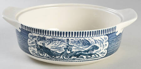 Currier and Ives Blue 1.25 Qt Round Casserole No Lid