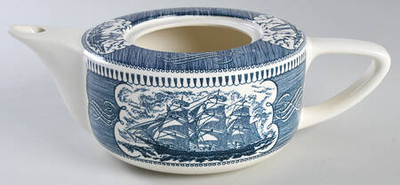Currier and Ives Blue Teapot No Lid