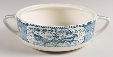 Currier and Ives Blue 1.25 Quart Round Casserole No Lid