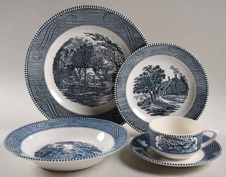 Currier and Ives Blue 40  Piece Estate Set