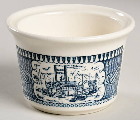 Currier and Ives Blue Sugar Bowl No Lid