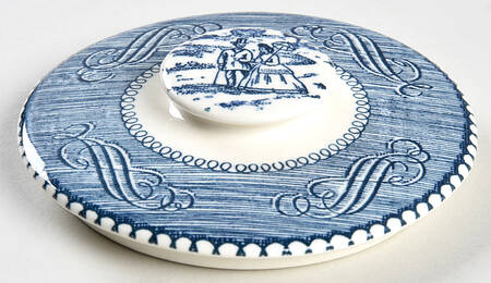 Currier and Ives Blue Lid for Sugar Bowl