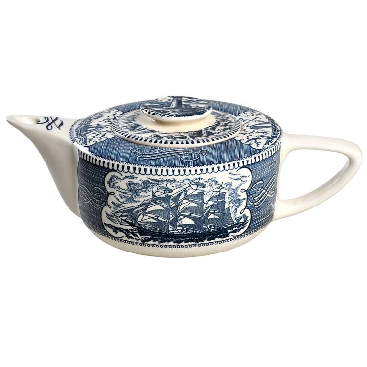 Currier and Ives Blue Teapot & Lid