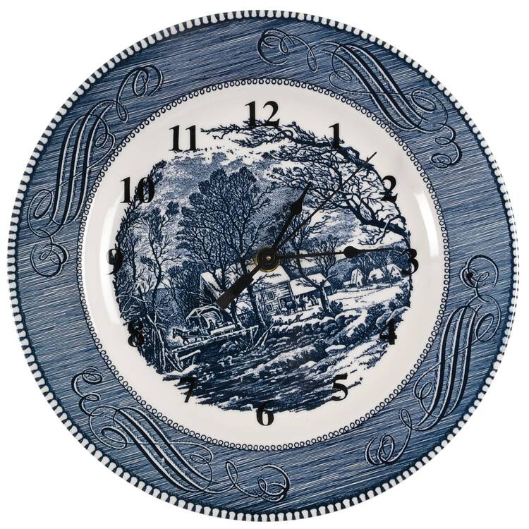 Currier and Ives Blue 1-2" depth  Clock Plate HC