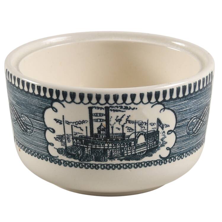 Currier and Ives Blue Sugar Bowl No Lid
