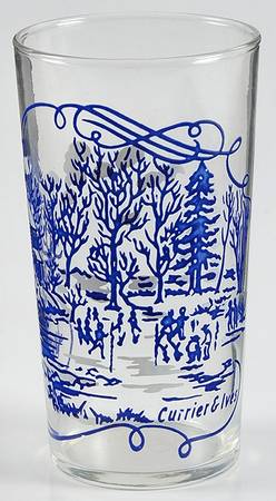 Currier and Ives Blue 10 Oz Glassware Tumbler