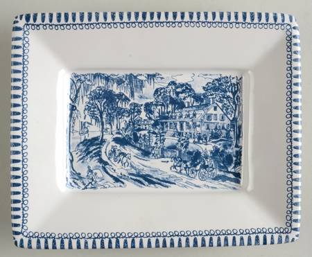 Currier and Ives Blue Utility Tray