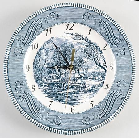 Currier and Ives Blue Clock Plate