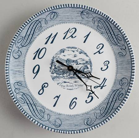 Currier and Ives Blue Clock Plate