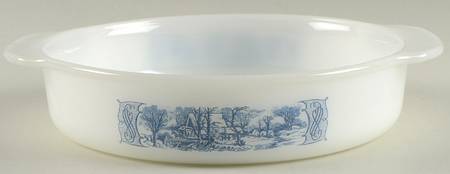 Currier and Ives Blue 8" Round Ovenware Cake Pan