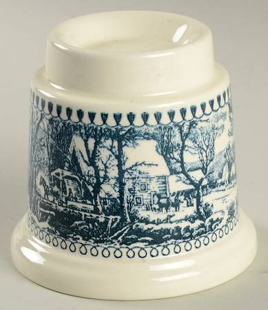 Currier and Ives Blue Hurricane Lamp No Globe
