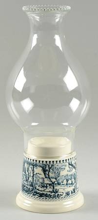 Currier and Ives Blue Hurricane Lamp & Globe