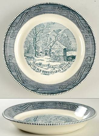 Currier and Ives Blue 10" Pie Baking Plate