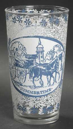 Currier and Ives Blue 10 Oz Glassware Tumbler