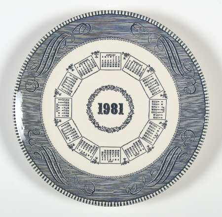 Currier and Ives Blue "1981" Calendar Plate