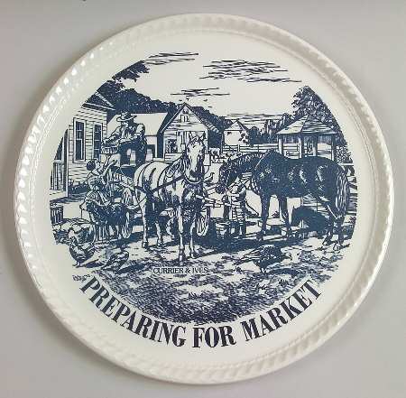 Currier and Ives Blue Cake Plate