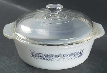Currier and Ives Blue 1 Quart Round Ovenware Casserole with Lid
