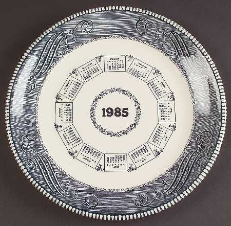 Currier and Ives Blue "1985" Calendar Plate