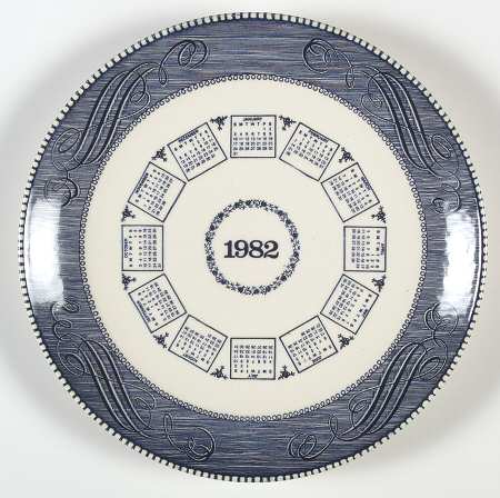 Currier and Ives Blue "1982" Calendar Plate