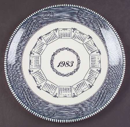 Currier and Ives Blue "1983" Calendar Plate