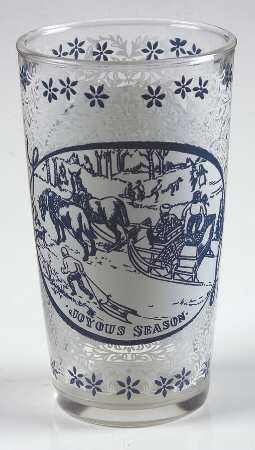 Currier and Ives Blue 12 Oz Glassware Tumbler