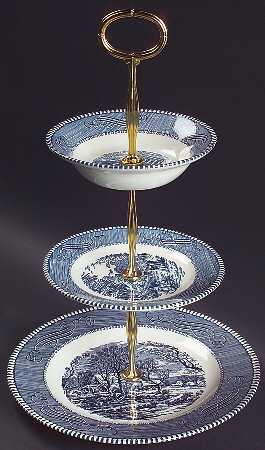 Currier and Ives Blue 3-Tiered Serving Tray (LP, BB, FR)