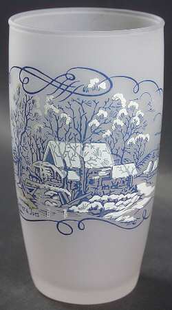 Currier and Ives Blue 10 Oz Glassware Tumbler