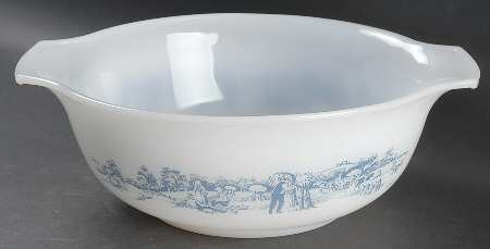 Currier and Ives Blue 4 Quart Ovenware Mixing Bowl