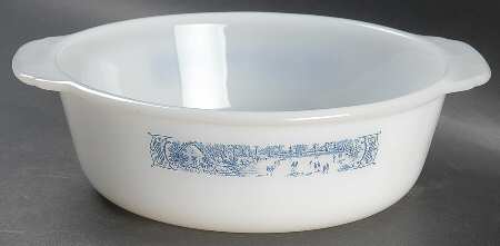 Currier and Ives Blue 1 1/2 Quart Round Ovenware Casserole No Lid