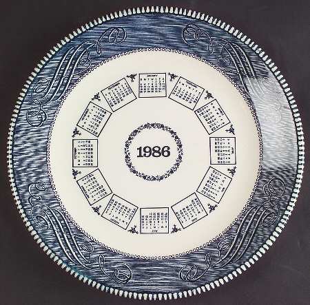 Currier and Ives Blue "1986" Calendar Plate