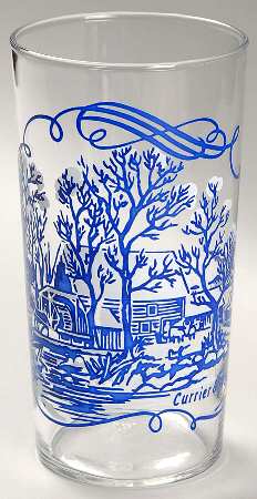 Currier and Ives Blue 12 Oz Glassware Tumbler