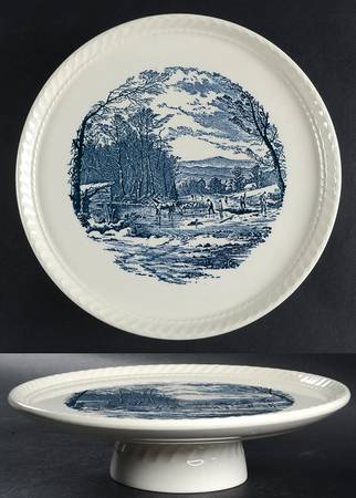 Currier and Ives Blue 10" Diameter Pedestal Cake Stand