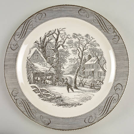 Currier and Ives Grey 13" Chop Plate (Round Platter)