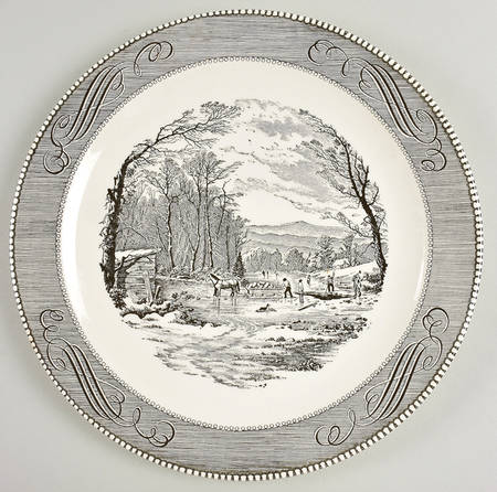 Currier and Ives Grey 12" Chop Plate (Round Platter)