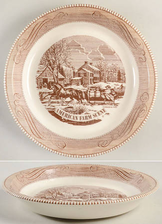 Currier and Ives Brown Pie Serving Plate