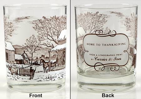 Currier and Ives Brown Glassware Double Old Fashioned