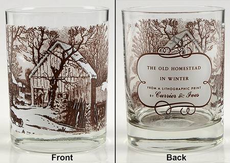 Currier and Ives Brown Glassware Double Old Fashioned