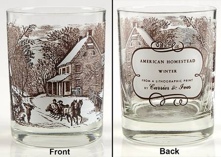 Currier and Ives Brown Glassware Double Old Fashioned