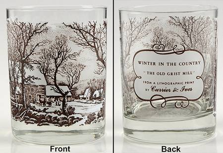 Currier and Ives Brown Glassware Double Old Fashioned
